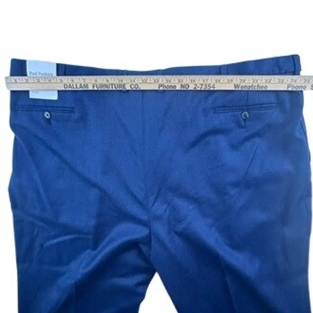 Paul Fredrick Mens 50‎ Dress Pants Blue Wool Pleated Solid Trousers Unhemmed NWT